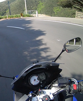 Motorcyclist's point of view riding a corner