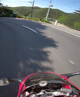 Motorcyclist's point of view riding a corner