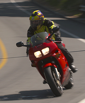 Sports bike riding around corner