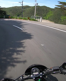 Motorcyclist's point of view riding a corner