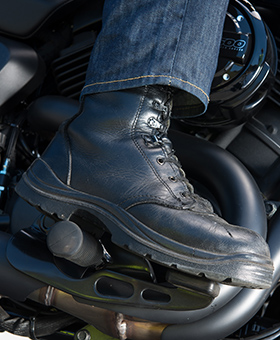 Close up of foot on brake