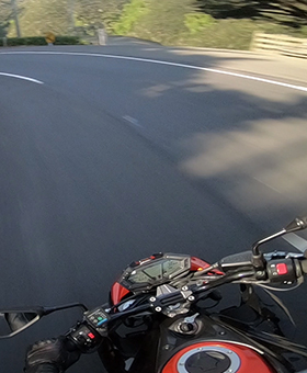 Motorcyclist's point of view riding a corner