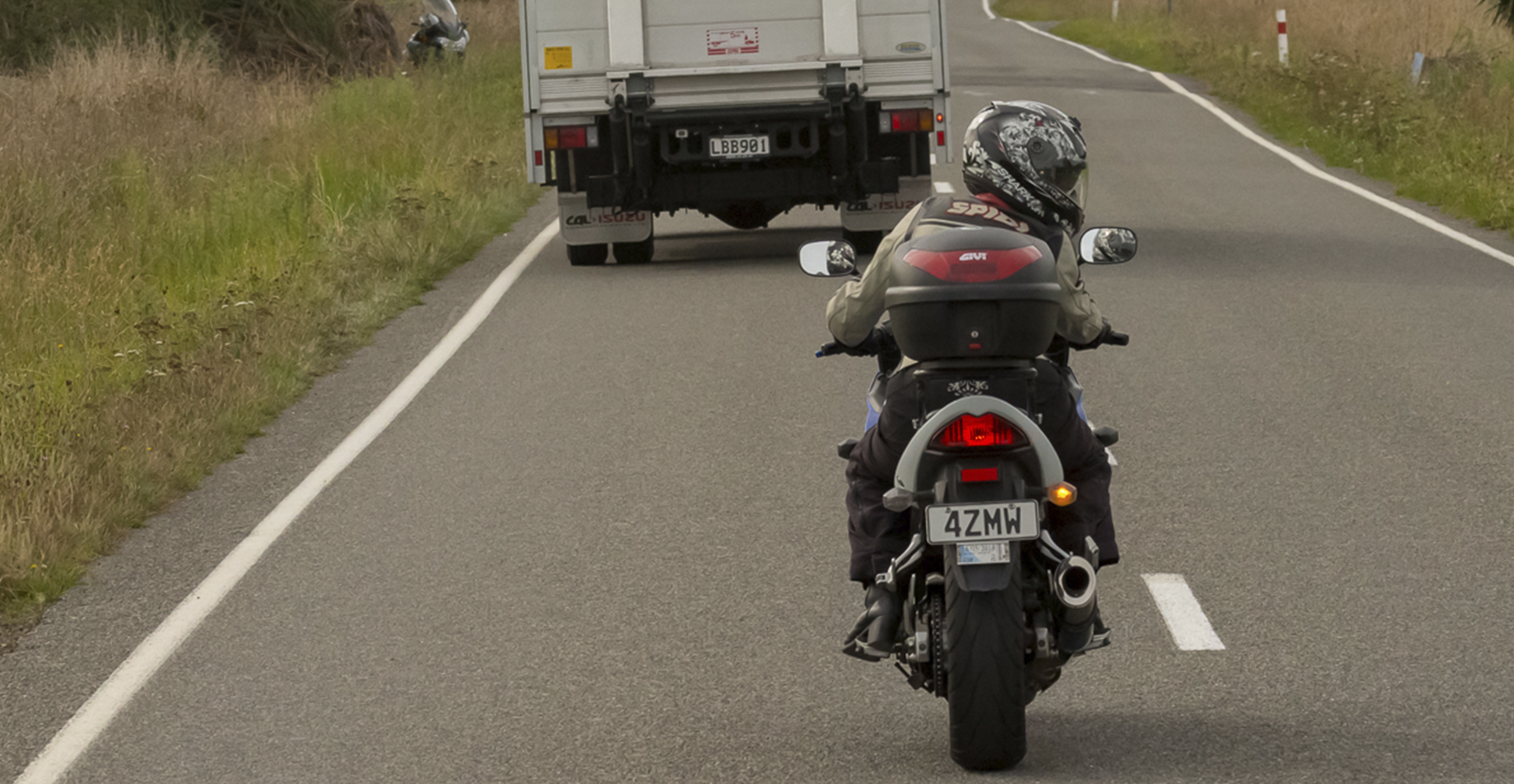 View of motorbike preparing to overtake