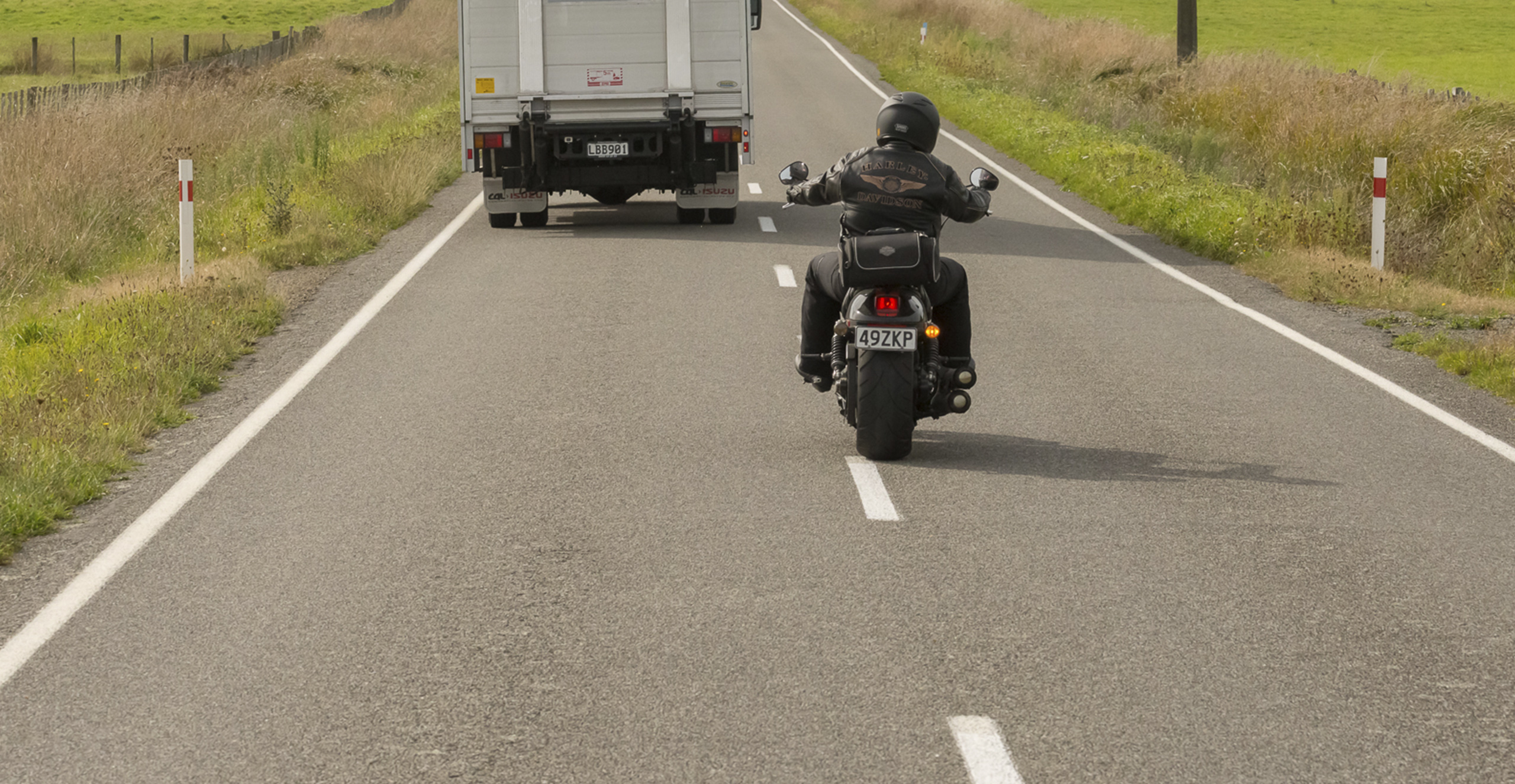 View of motorbike preparing to overtake