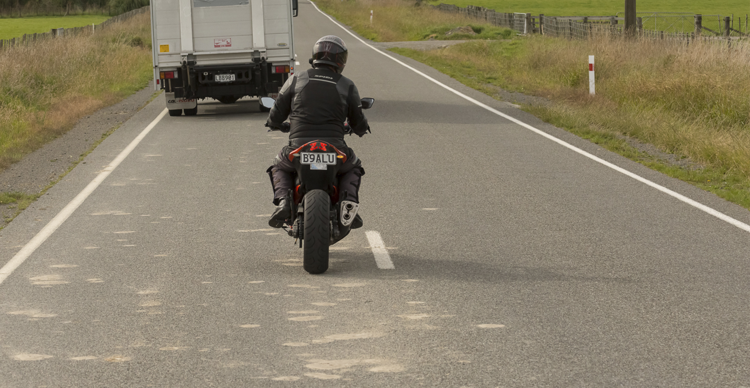 View of motorbike preparing to overtake