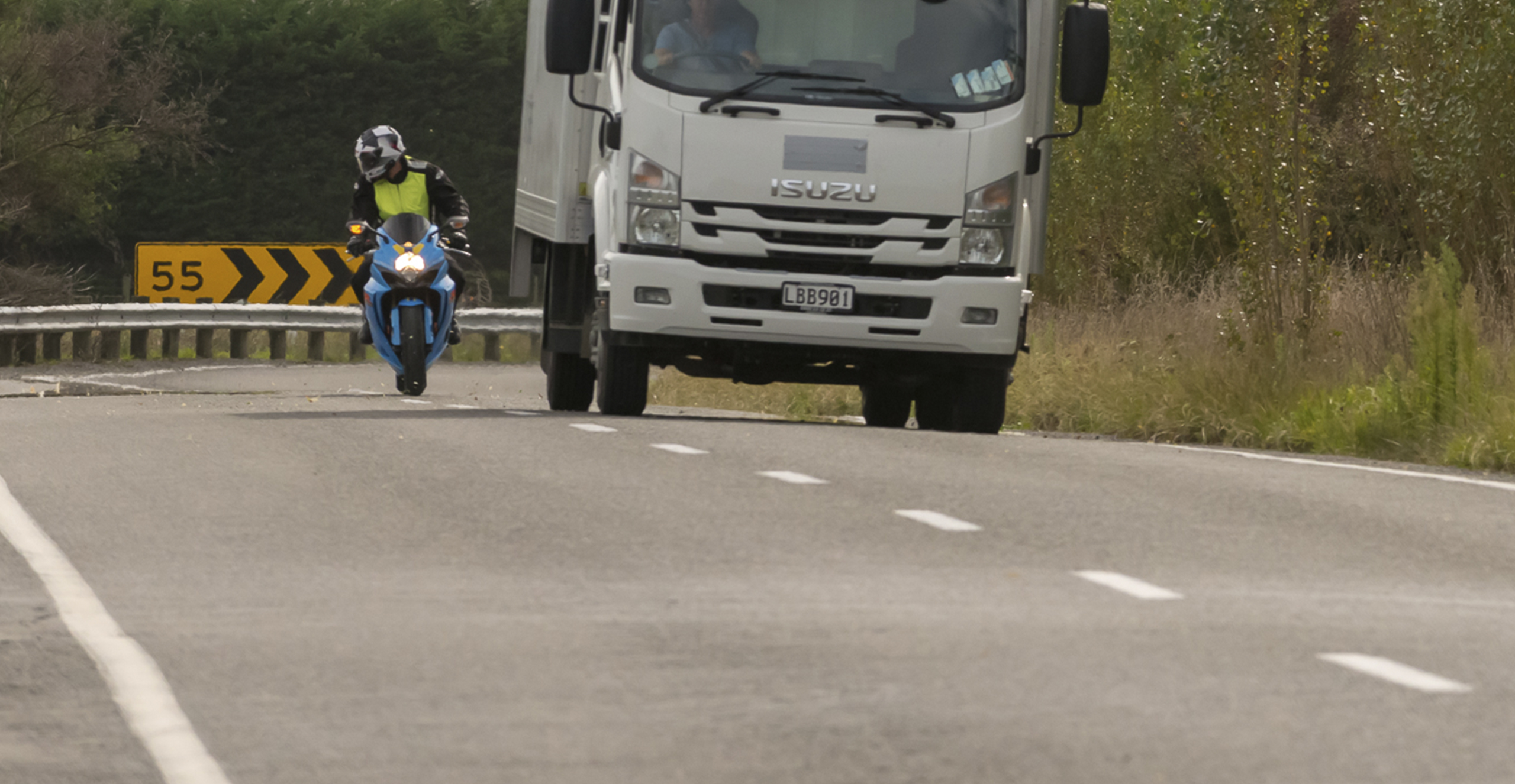 View of motorbike preparing to overtake